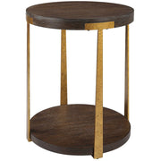 Uttermost Palisade Rich Coffee Finished Oak With Antiqued Gold Metal Modern Side Table