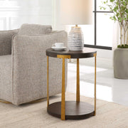 Uttermost Palisade Rich Coffee Finished Oak With Antiqued Gold Metal Modern Side Table