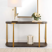 Uttermost Palisade Rich Coffee Finished Oak With Antiqued Gold Metal Modern Console Table