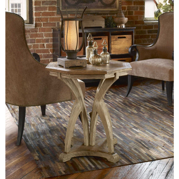 Uttermost Ranen Golden Mango and Aged White Carved Mindi Wood Round Side Table