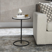 Uttermost Twofold White Marble Stone Top With Black Iron Base Accent Table