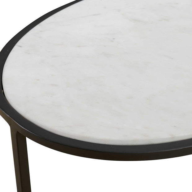 Uttermost Twofold White Marble Stone Top With Black Iron Base Accent Table