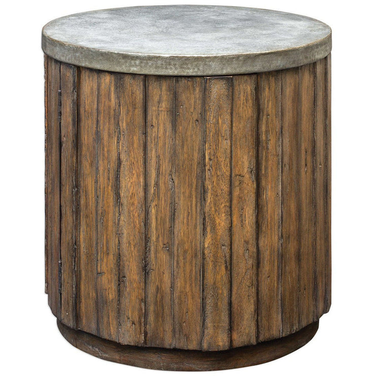 Uttermost Maxfield Hammered Sheet Metal Top With Pieced Wood Rustic Modern Side Table