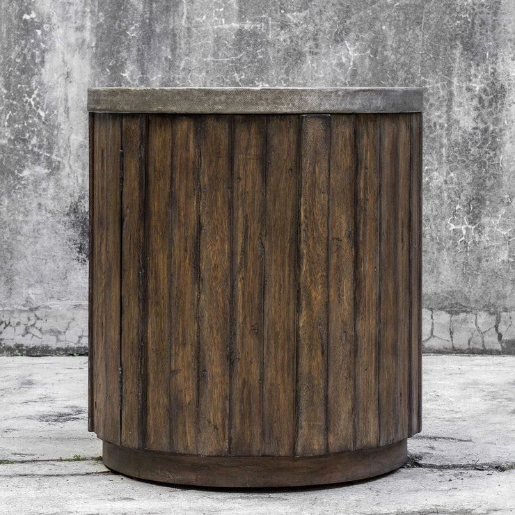 Uttermost Maxfield Hammered Sheet Metal Top With Pieced Wood Rustic Modern Side Table