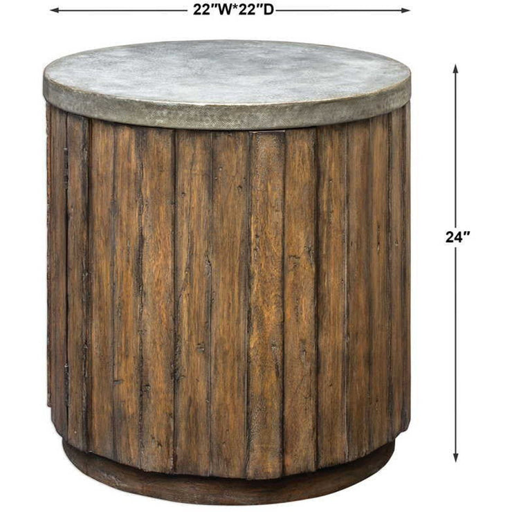 Uttermost Maxfield Hammered Sheet Metal Top With Pieced Wood Rustic Modern Side Table