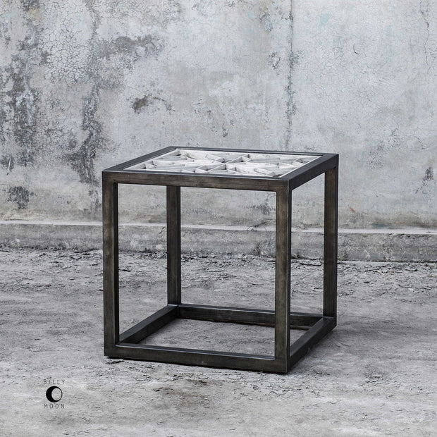 Uttermost Baruti Glass Top With Black Metal Base Square End Table