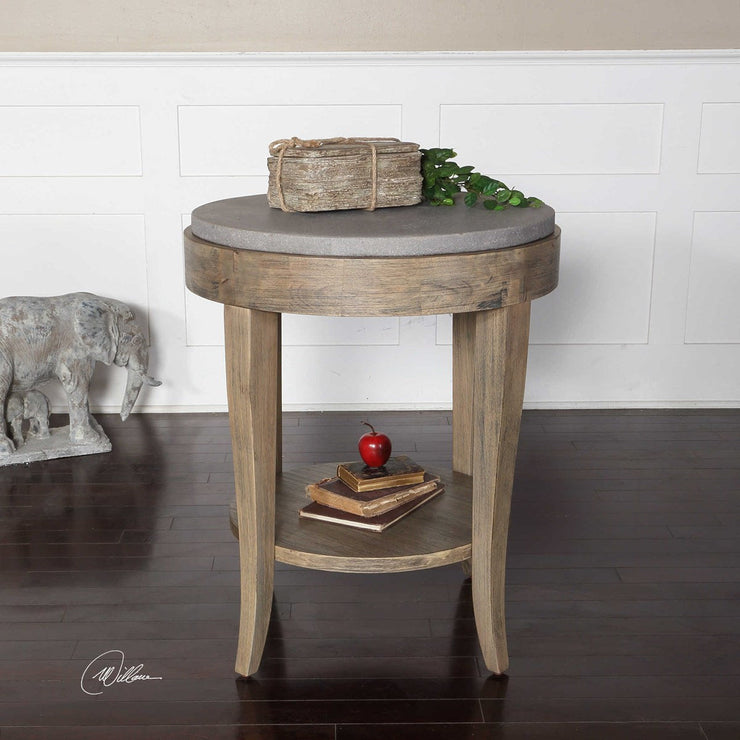 Uttermost Deka Concrete Top With Birch Wood Round Side Table