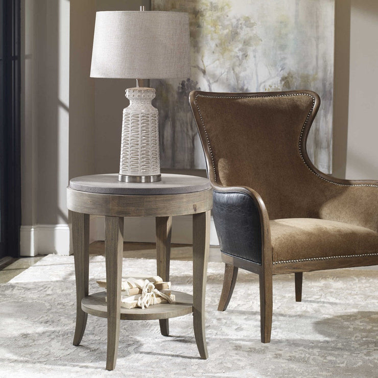 Uttermost Deka Concrete Top With Birch Wood Round Side Table