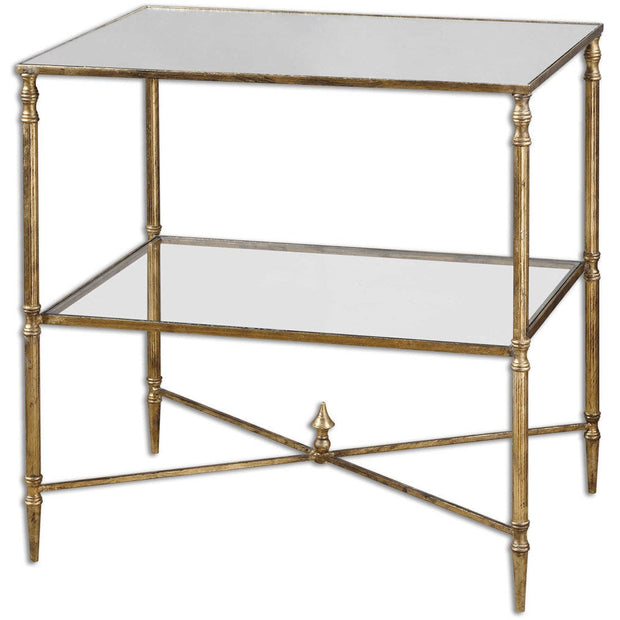 Uttermost Henzler Mirrored Top With Antiqued Gold Iron Side Table