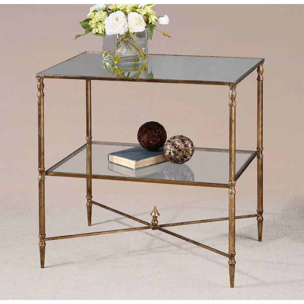 Uttermost Henzler Mirrored Top With Antiqued Gold Iron Side Table