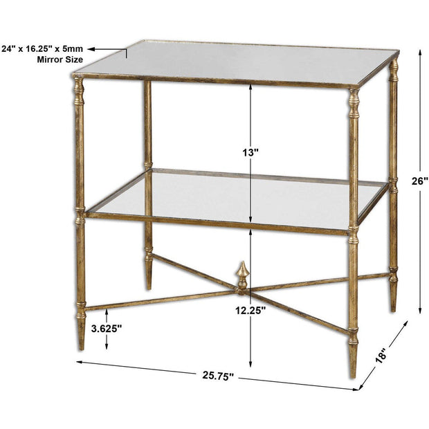 Uttermost Henzler Mirrored Top With Antiqued Gold Iron Side Table