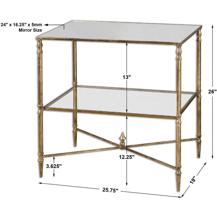Uttermost Henzler Mirrored Top With Antiqued Gold Iron Side Table