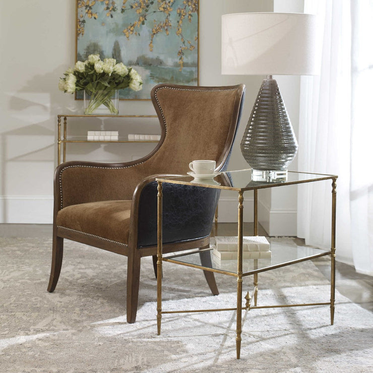 Uttermost Henzler Mirrored Top With Antiqued Gold Iron Side Table