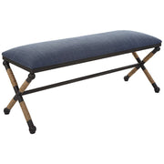 Uttermost Firth Navy Blue Fabric Cushion Seat Rustic Iron Bench