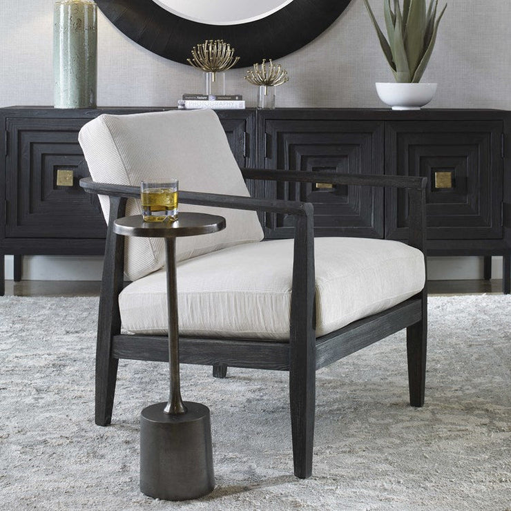 Uttermost Brunei White Fabric Dark Expresso Wood Modern Accent Chair