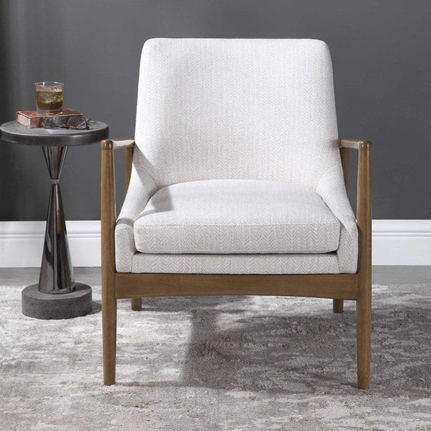 Uttermost Bev Taupe & White Chevron Performance Fabric Scandinavian Wood Accent Chair