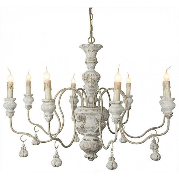 Provence Home Distressed French Grey Carved Wood Antiqued Metal Chandelier