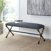 Uttermost Firth Navy Blue Fabric Cushion Seat Rustic Iron Bench
