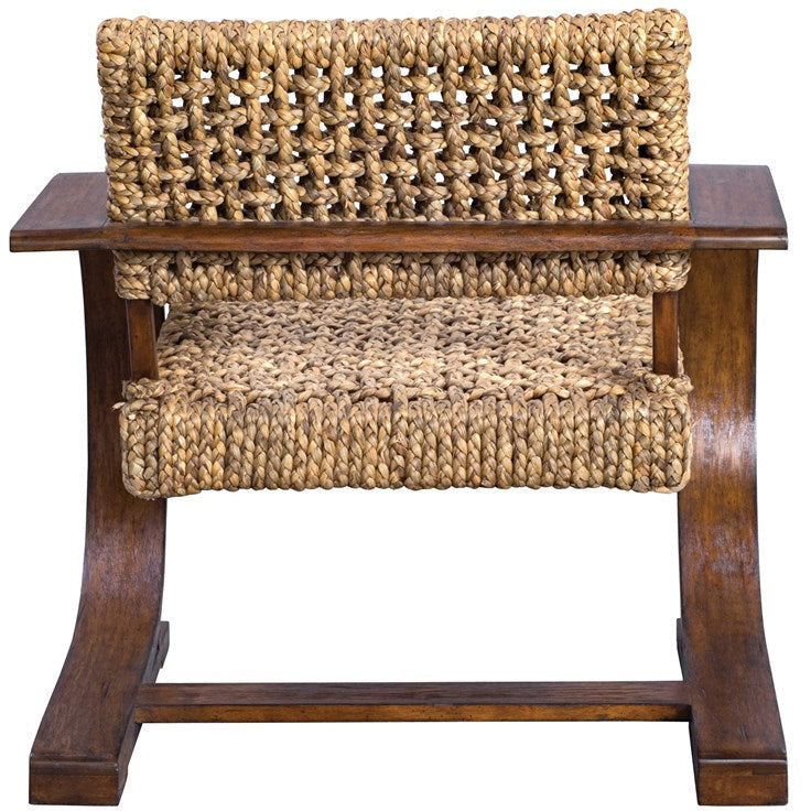 Uttermost Rehema Modern Bohemian Natural Woven Seat with Curved Wood Frame Accent Armchair