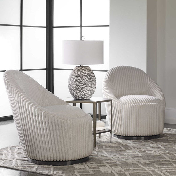 Uttermost Crue Luxurious Fluted Ivory Chenille Swivel Chair