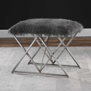 Uttermost Astairess Faux Gray Fur Seat Silver Iron Small Bench