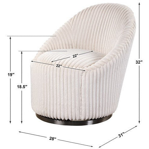 Uttermost Crue Luxurious Fluted Ivory Chenille Swivel Chair