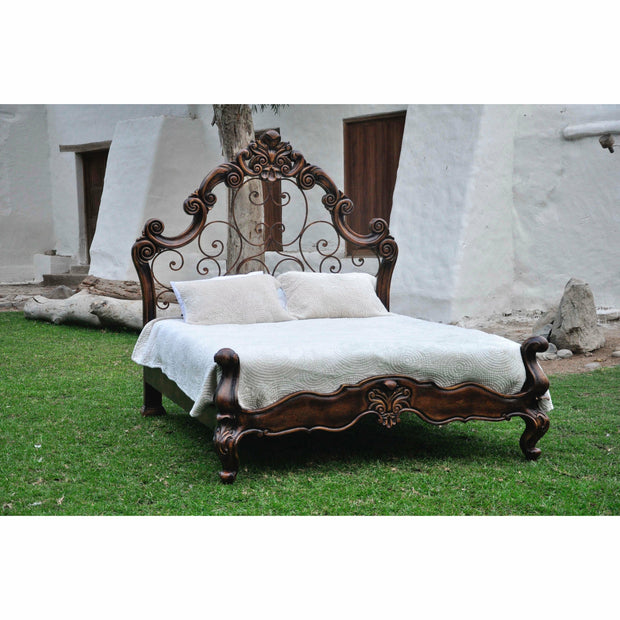 Casa Bonita Peruvian Hand-Painted Carved Wood and Hand Forged Iron Micaella King Size Bed