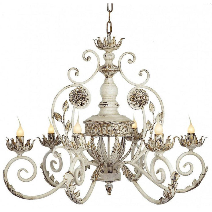 Provence Home Distressed Cream & Gold Antiqued Metal 6 Arm Chandelier