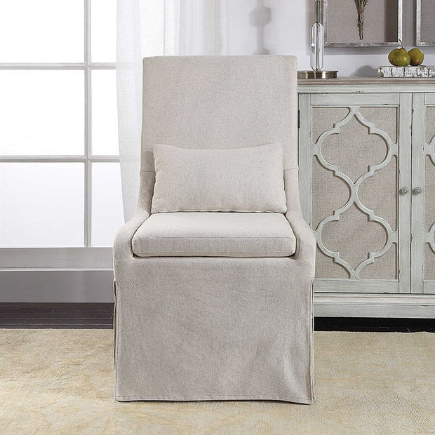 Uttermost Coley Off-White Linen Performance Fabric Slipcovered Armless Chair With Pillow