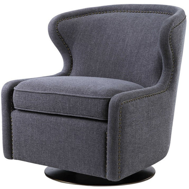 Uttermost Biscay Charcoal Gray Herringbone Fabric Contemporary Swivel Chair