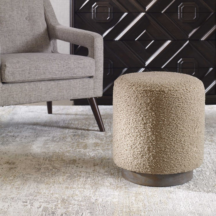 Uttermost Avila Latte Faux Shearling Round Ottoman