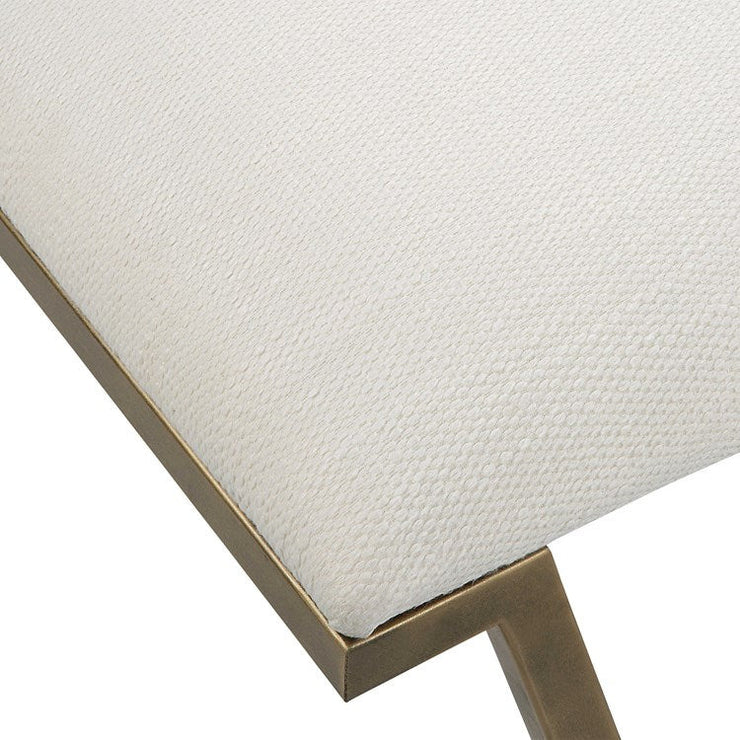 Uttermost Farran Textured White Fabric Seat Cushion Modern Antiqued Gold Iron Bench