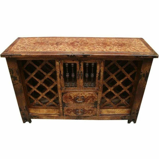 Casa Bonita Peruvian Hand-Painted Carved Wood and Hand Forged Wrought Iron Calistoga Wine Buffet