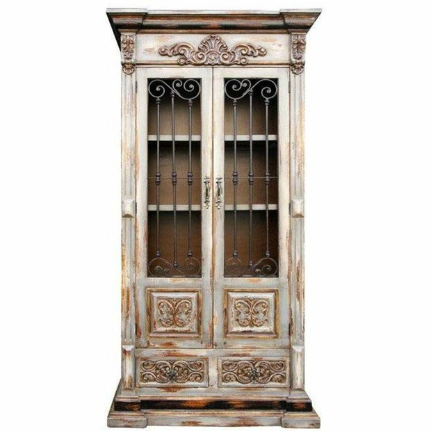 Casa Bonita Peruvian Hand-Painted Carved Wood and Hand Forged Iron Normandie Armoire