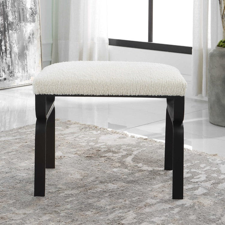 Uttermost Diverge White Faux Shearling Upholstered Seat Black Iron Bench