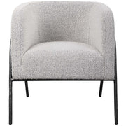 Uttermost Jacobsen Gray Boucle Fabric With Aged Black Iron Barrel Accent Chair