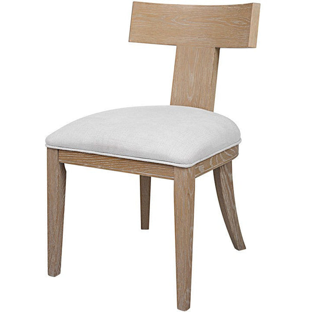 Uttermost Idris White Slubbed Performance Fabric Natural Wood Modern Dining Chair