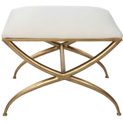 Uttermost Crossing White Fabric Cushion Seat Gold Iron Small Bench