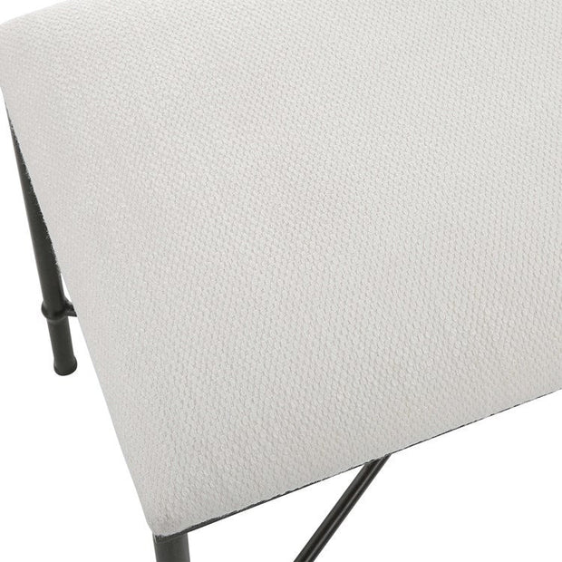 Uttermost Avenham Textured White Fabric Cushion Seat Modern Black Iron Small Bench