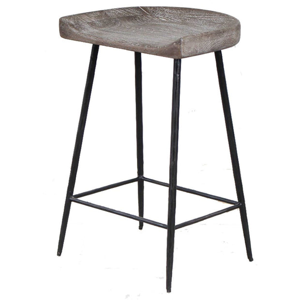 Uttermost Cordova Carved Mango Wood Seat Counter Stool With Black Iron Base