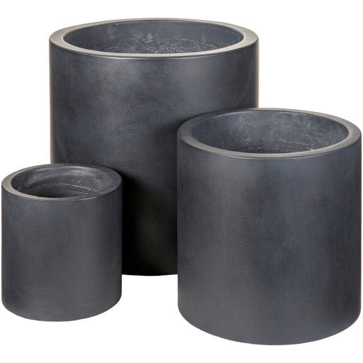 Surya Seastone Collection Modern Set of 3 Brushed Matte Black Concrete Outdoor Floor Vases SST-010