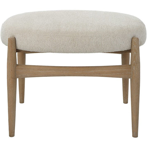 Uttermost Acrobat Textured White Fabric Cushion Seat Natural Oak Small Bench