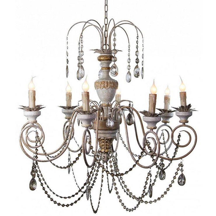 Provence Home Distressed Aged Carved Wood Antiqued Metal Chandelier