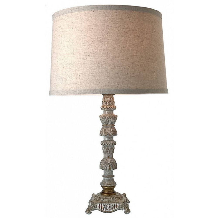 Provence Home Antiqued Taupe Metal Table Lamp With Linen Shade
