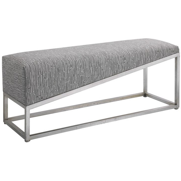 Uttermost Uphill Climb Gray Fabric Cushion Modern Brushed Silver Iron Bench