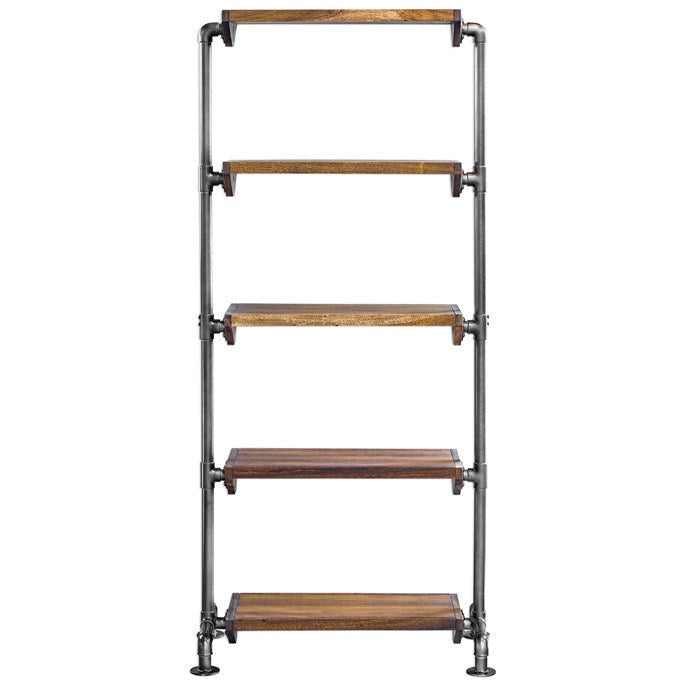 Uttermost Rhordyn Wood Industrial Pipe Rustic Modern Etagere Bookcase