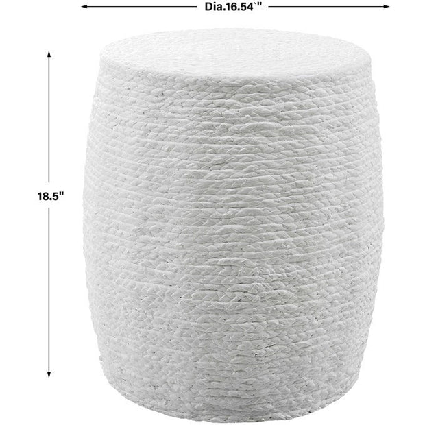 Uttermost Resort White Straw Wrapped Coastal Round Accent Stool