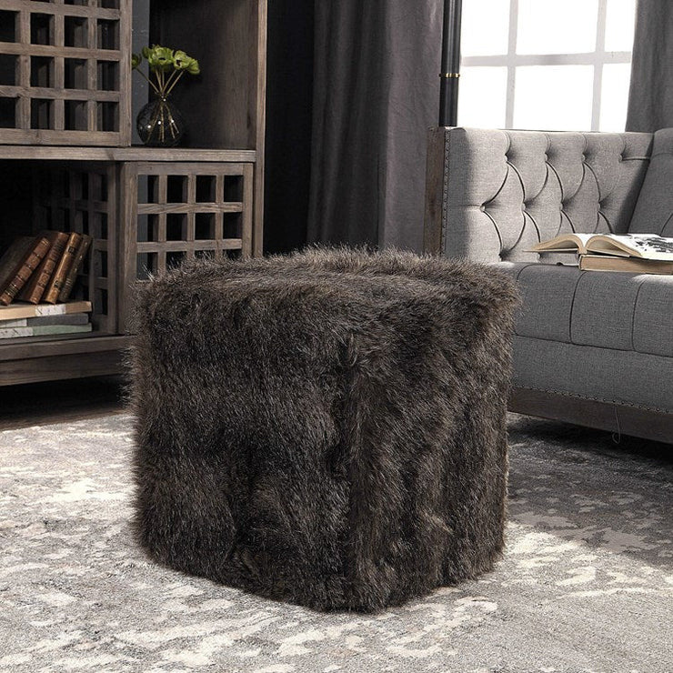 Uttermost Jayna Plush Chocolate Faux Fur  Round Ottoman