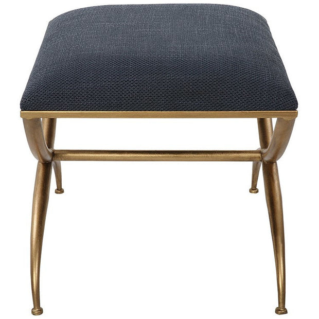 Uttermost Crossing Navy Blue Fabric Cushion Seat Gold Iron Small Bench