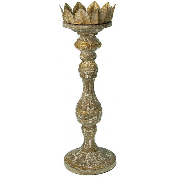 Provence Home Distressed Gold Antiqued Carved Wood Candle Holder